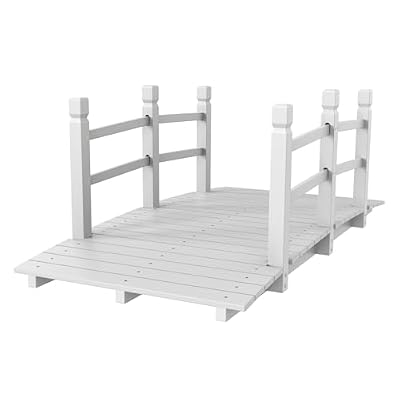 Outvita 5 ft Garden Wooden Bridge Arch Stained Finish with Safety Rails Outdoor Footbridge for Backyard Creek Farm, Decorative Pond Bridge