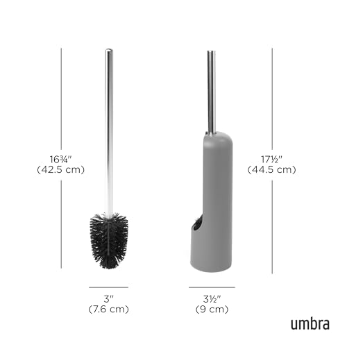 Image of Umbra 023274-918 Touch Open Back Hideaway Holder - Durable, Slim, Plastic & Metal Toilet Bowl Cleaner with Rubber Finish-Soft and Dense Brush Bristles - Removes All Stubborn Stains, Grey (Pack of 3)