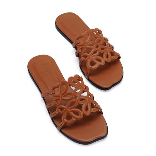 Eusibb White Flat Sandals for Women 2026 Luxury Open Toe Dressy Slip On Sandals Comfortable Slides for Summer