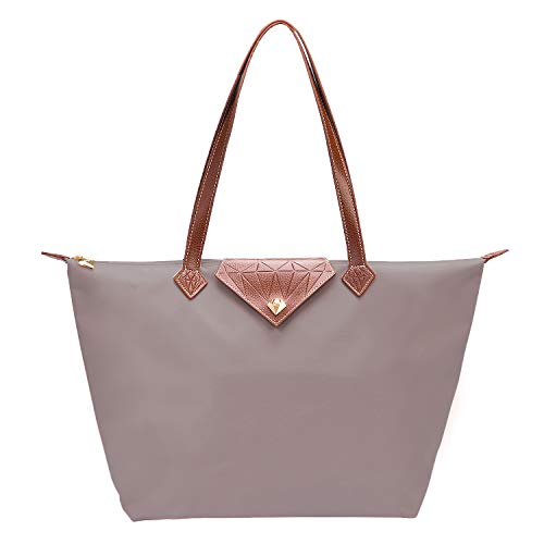 BOJLY Bolsos Totes para Mujer, Bolsos para las mujeres Diamante Nylon Tote Bag Ladies Shopping Plegable Tote Bolsa de viaje de playa Impermeable Casual Rosado Grande