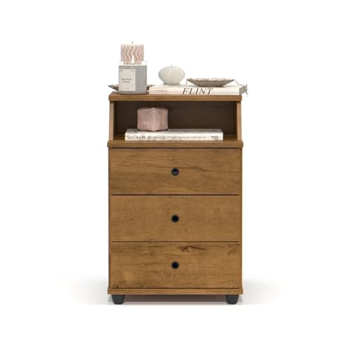 Mesa de Cabeceira Luxo New com Nicho e 3 Gavetas Freijó