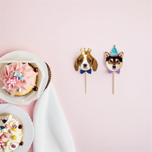 Veemoon 56stücke Hundefigur Geburtstagsdeko Tierparty-Artikel mit Hundemotiven Kuchendekorationsset mit Welpengesichtern Cupcake-Picker für Haustier-Geburtstagsfeiern