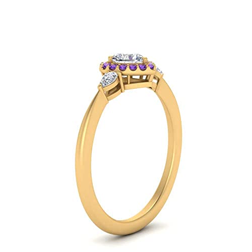 Image of 55Carat Choose Your Gemstone Halo Pear Accent Diamond CZ Ring Yellow Gold Plated Heart Shape Petite Engagement Rings Everyday Jewelry Wedding Jewelry Handmade Gifts for Wife US Size 4 to 12