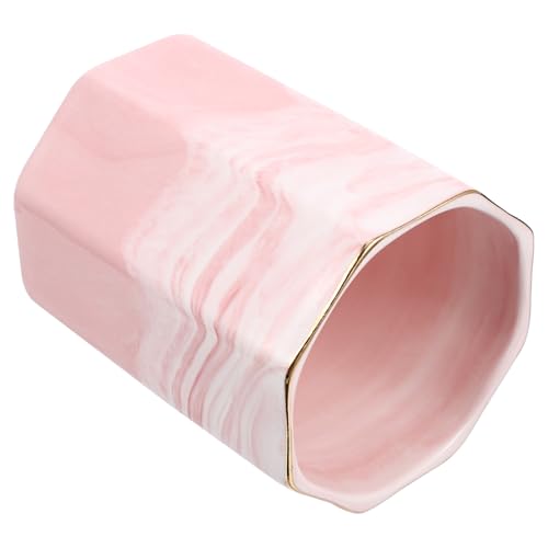 Porte-pinceaux rose multifonctionnel en marbre pour organiser le maquillage à la maison