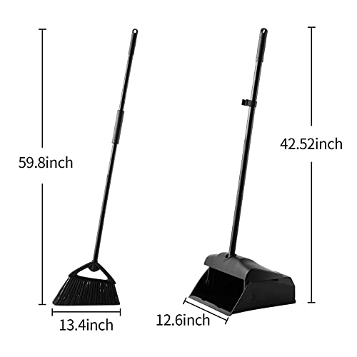Eyliden Commercial Angle Broom and Dustpan Combo, with Long Handle and Lid, Lobby Dust Pan Sweep Set for Outdoor Garages Courtyard Sidewalks Decks Indoor Home Kitchen Room Office (Black Broom+Dustpan) by Eyliden - Image 6