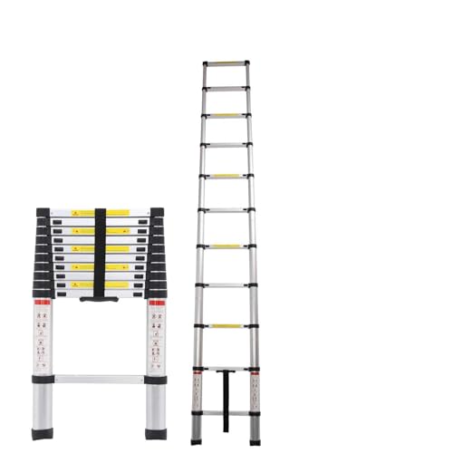 Escalera telescópica plegable de aluminio de 3,2 m, multiusos, plegable, ligera, portátil, antideslizante, multifunción, con barra de apoyo, capacidad de carga de 150 kg