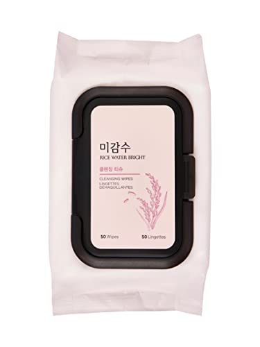 THE FACE SHOP Rice Water Bright Cleansing Wipes | Moisturizing Cleansing Wipes for Skin Brightening and Moisturizing | Traces & Makeup Removal | 50 Sheets, K-Beauty