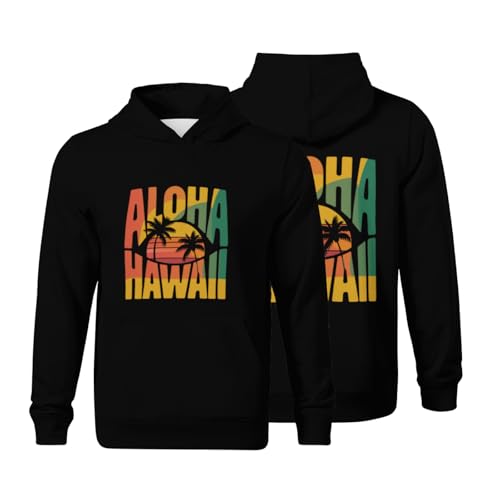 Kids Aloha Hawaii Tropical Sunset Retro Classic Boys Girls Lightweight Kangaroo Pocket Fleece Hoodies