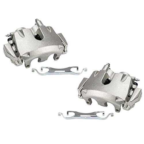 Image of TRQ Front Left and Right Brake Caliper Set Caliper Brackets Hardware Compatible with 11-19 Dodge Durango 330mm Diameter Front Rotors 11-19 Jeep Grand Cherokee Brake Code BRY Without Heavy Duty Brakes