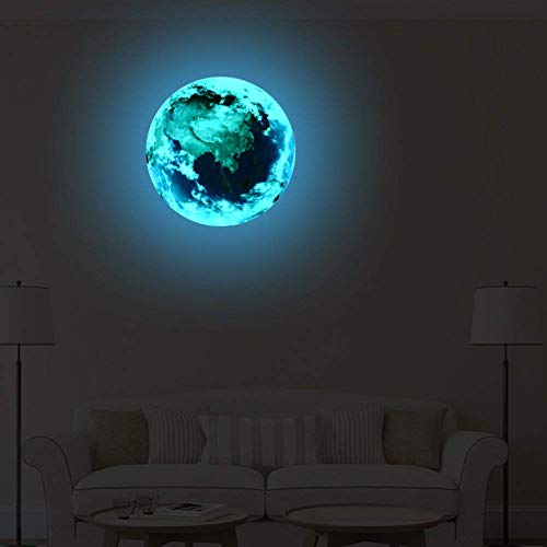 Vancytop 3D Luminous Earth Pattern Self-Adhesive Diy Removable Wall Sticker For Kids' Room Nursery Living Room Home Decoraions,Blue Light Color #TOP4