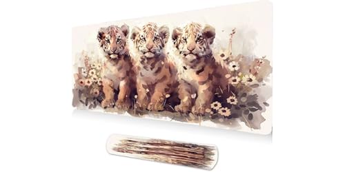 Tapis de souris XXL 1000x500mm avec motif de tigre et bords cousus