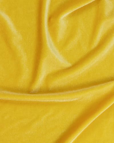 Image of HOTGODEN Yellow Stretch Velvet Fabric by The Yard: 63 inch Wide 2 Yards 95% Polyester 5% Spandex Velvet Fabric for DIY Sewing, Upholstery, Apparel, Costume, Craft