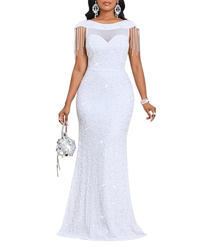 Image of Cololura Women Sexy Sequin Mesh Perspective Bodycon Party Cocktail Evening Gown Maxi Dress