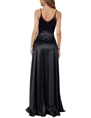 Image of MUXXN Women's Gorgeous Spaghetti Strap V Neck Stain Split Evening Party Maxi Dress