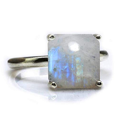 Bague carrée en argent sterling et gemme naturelle faite main pour femme