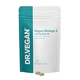 High Strength Omega 3 | 1000mg Algae Oil | 300mg DHA & 150mg EPA | Vitamin E | Pure & 3rd Party Tested | 60 Vegan Softgels, 2-A-Day