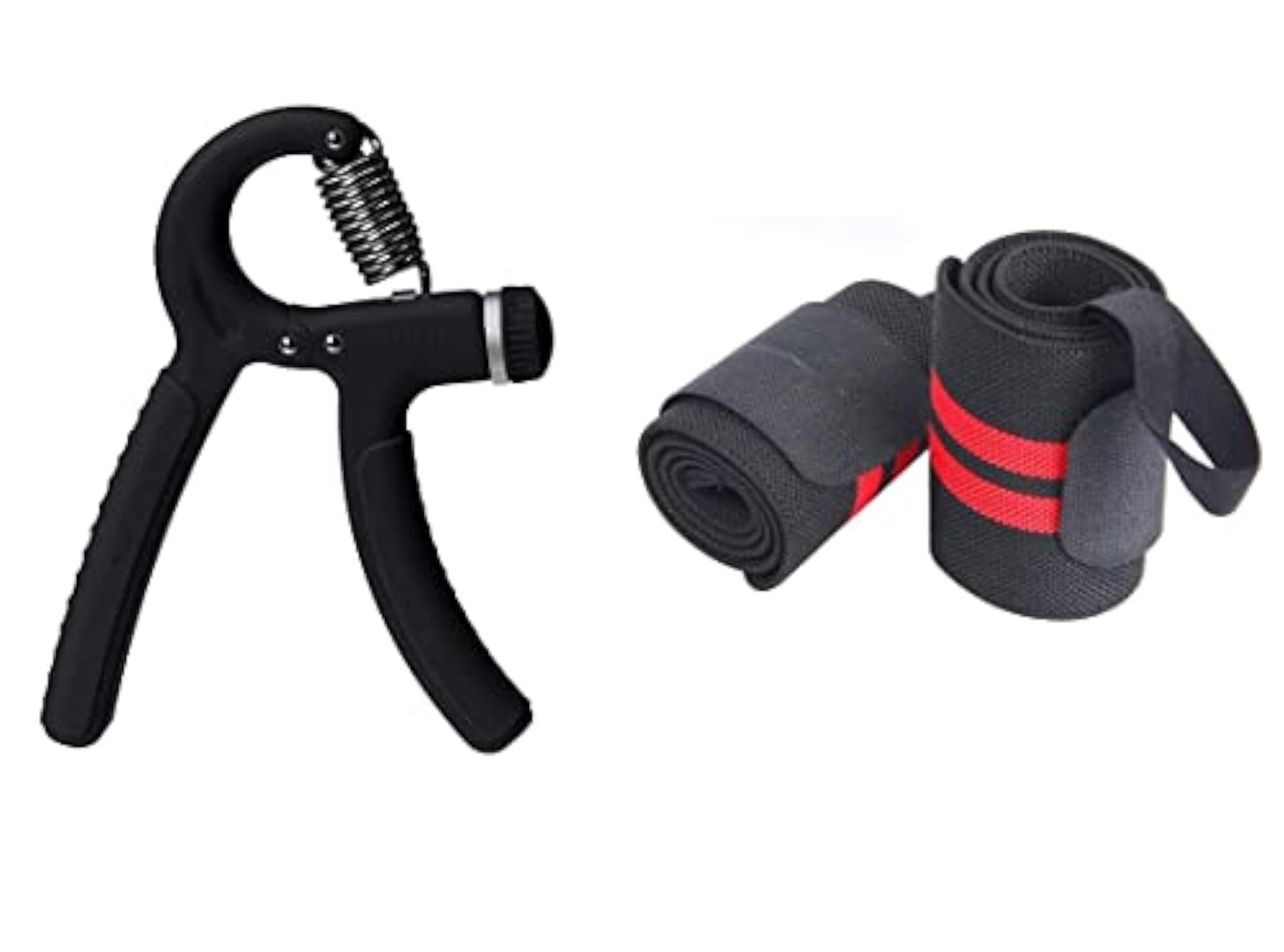 Adjustable Hand Grip Strengthener & Red Wrist Support Band Combo