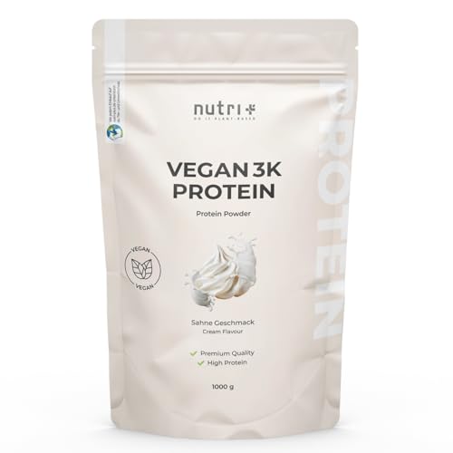 Nutri+ Vegan Protein Powder Crème Smaak - 80% Eiwit - 3K Proteïnepoeder 1 kg - lactosevrij Eiwitpoeder - Eiwitisolaat 1000 g