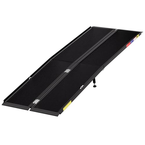 7 Feet Portable Wheelchair Ramp with Sopport Legsk, Black Seamless Non-Slip Aluminum Folding Handicap Ramp,Threshold Ramp for Doorways, Wheel Chair Ramp for Home Steps