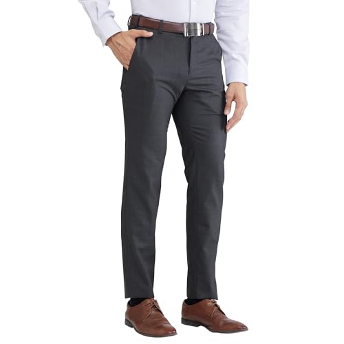 Image of Raymond Men's Mid Rise Slim Fit Checks Pattern Poly Viscose Blend Flat Front Formal Trouser