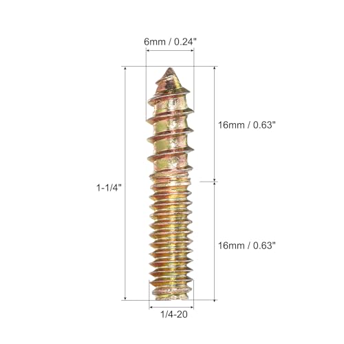 Image of uxcell 1 /4-20x1-1 /4 Hanger Bolts, 12pcs Double Ended Screws Wood Dowel Screws for Furniture
