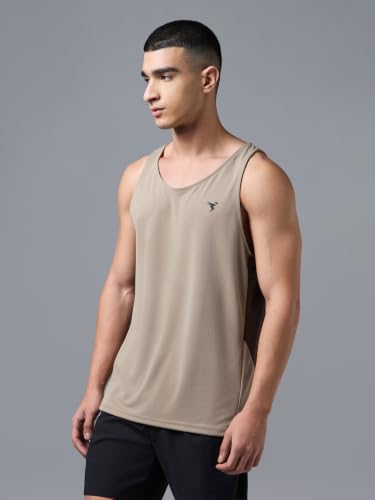 Image of TECHNOSPORT Men's Solid Slim Fit Scoop Neck Sports Innerwear Vest with TECHNOCOOL+ Quick Dry Anti Odour Anti Microbial 2 Way Stretch Soft & Smooth Activewear