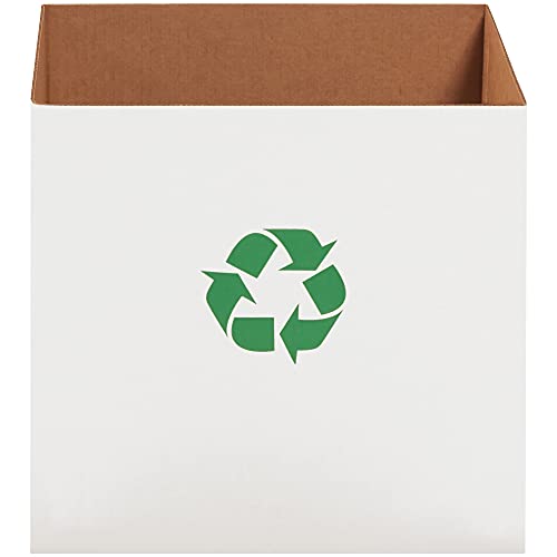 Image of Box USA 7 Gallon Corrugated Cardboard Trash Can and Recycling Bins with Recycle Logo, 15 inch x 11 inch x 15 inch, White, Reuseable and Disposeable Garbage Container for Parties and Outdoor Events, 20 Pack