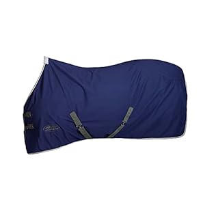 WeatherBeeta Cotton Show Sheet with Surcingles II Standard Neck, Dark Blue/Grey/White, 78″