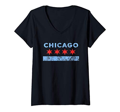 Donna Awesome USA Proud City Of Chicago Flag Pride Maglietta con Collo a V