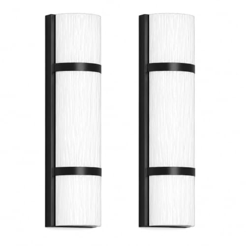 Image of LED Bathroom 16 Inch Vanity Lighting Fixtures | CRI 90 4000K Matte Black Wall Sconces Set of Two with White Frosted Glass Lamp Shade | 120V 15W 1200LM Dimmable with Dimmer Switch(not Included)