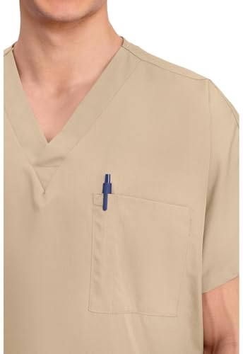Image of Cherokee Scrubs for Women and Men Unisex V-Neck Tunic Nursing Scrub Top with Chest Pocket, Tuckable Durable Fabric - 4777 | 1 Chest Pocket For Essentials, Traditional Fit, Durable Construction, Comfortable Knit Details, Easy Care, Tuckable Style