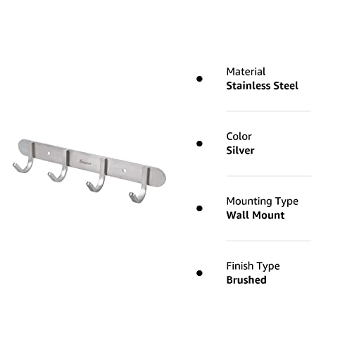 Sagmoc Coat Hook Rack Brushed Nickel 11-Inch Coat&Towel Hook Rail Wall Mounted With 4 Hooks, Durable Wall Hangers For Bedroom, Bathroom, Foyer, Hallway (Sus304 Stainless Steel) #TOP7
