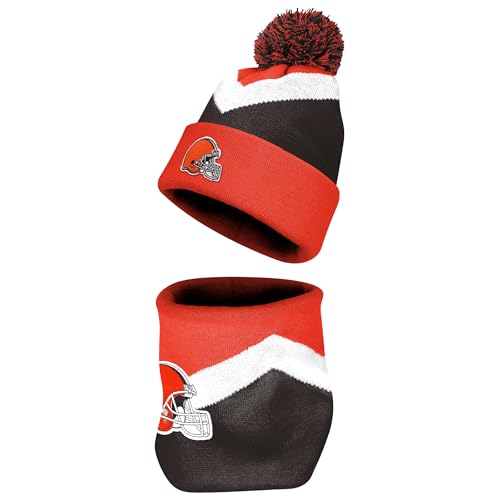 FOCO NFL Unisex-Adult Officially Licensed Primary Logo Team Color 2 Pack Neck Warmer Gaiter And Cuffed Knit Beanie Hat Set - Cleveland Browns