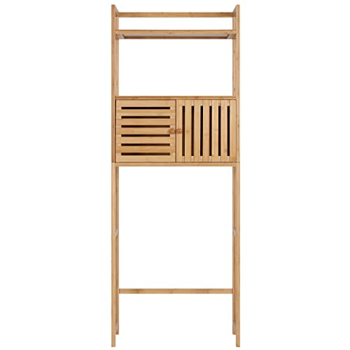 Finnhomy Over The Toilet Storage Cabinet With Doors, Over Toilet Bathroom Organizer, 3-Tier Bathroom Space Saver Organizer With Shelf, Multifunctional Toilet Rack, Natural Bamboo #TOP2
