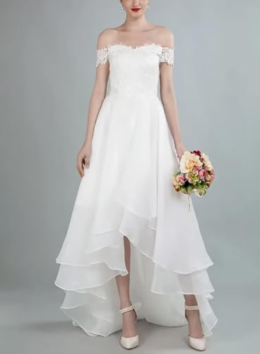 High Low Wedding Dresses for Bride Off The Shoulder Tulle A Line Long Lace Applique Bridal Dress for Women3
