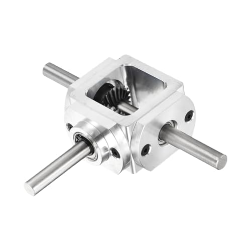 QUARKZMAN Getriebe 90 Grad Rechtwinkel Kegelgetriebe 1:1 Umkehrend Doppel Ausgangswelle 1 Modul 20 Zähne Kegelrad Aluminiumrahmen Einfaches DIY Modul 8mm Welle 118x87x30mm(LxBxH)