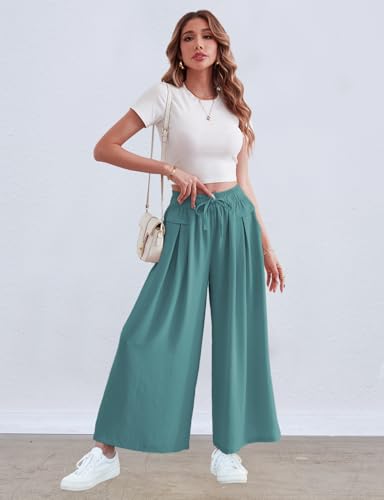 Image of ZJCT Wide Leg Palazzo Pants for Women Summer Beach Pants Flowy Loose Casual Lounge Pajama Yoga Pants with Pockets