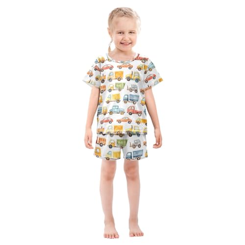 ALAZA Watercolor Car Pajamas Set Short Sleeve Cotton Sleepwear Summer Pjs 2 Piece 5-14Y3