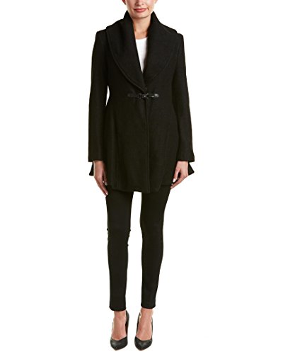 Kensie Women's Boiled Wool Skirted Coat With Shawl Collar, Black, L #TOP23