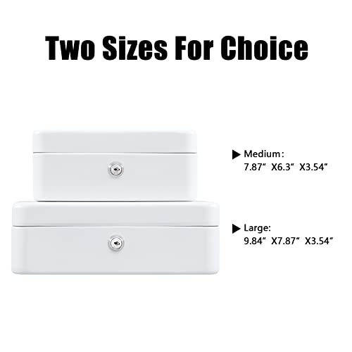 Image of KYODOLED Medium Cash Box with Money Tray,Small Safe Lock Box with Key,Cash Drawer,7.87 inchx 6.30 inchx 3.54 inch White Medium