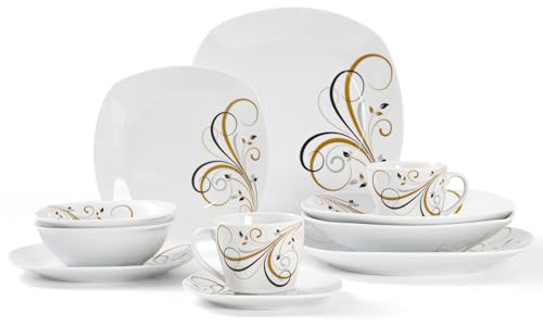 Juego de vajilla de porcelana de 12 piezas, juegos de platos y cuencos de primera calidad, juego de taza de café con platillo, juego de platos de cerámica moderno para 2 (PWT1238)