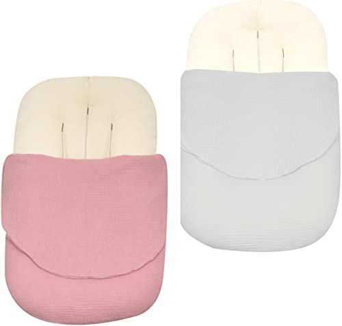 Image of 2 Pack Baby Lounger Cover for Newborn, Organic Cotton Muslin Lounger Pillow Case for Babies, Snug Fitted Removable Slipcover, Babynest Cover for Boys & Girls (Pink & Grey)