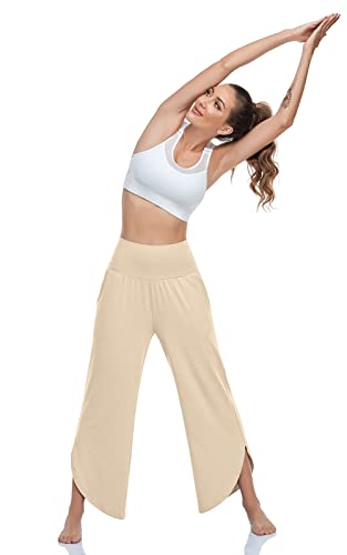 Ueu Women's Wide Leg Yoga Pants High Waisted Comfy Dance Sweatpants Loose Casual Soft Lounge Joggers For Women With Pockets (Light Khaki, Xl) #TOP3