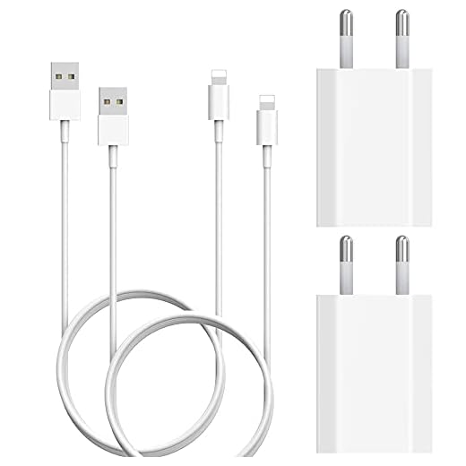 Cargador Phone, 4-Pack 1A/5V Movil Pared Enchufe Adaptador y Dos 1M Cable Replacement para Phone XS MAX/XR, X/10, 8/8 Plus, 7/7 Plus, 6/6S Plus, 5S/5C/SE 2020
