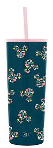 Simple Modern Disney Insulated Tumbler Cup With Flip Lid And Straw Lid | Gifts For Women Men Reusable Stainless Steel Water Bottle Travel Mug | Classic Collection | 24Oz Mickey Mouse Floral Riptide #TOP1