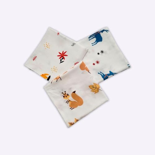 Image of Tinylane 100% Cotton Printed Swaddle Wrap for Newborn Baby | Soft & Breathable Muslin Blanket, 90 x 90cm, Skin-Friendly | for 0-2 Years | Pack of 3 (Brown Squirrel, Orange Daisy, and Blue Deer)