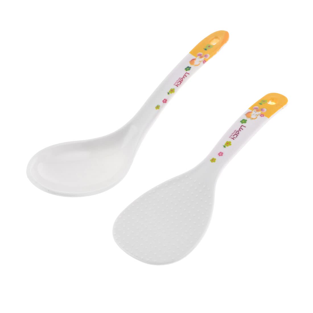 2 in 1 Kitchenware White Plastic Soup Ladle Rice Meal Spoon Scoop Set