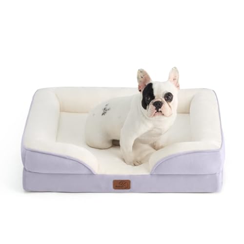 Image of Bedsure Orthopedic Dog Bed Medium Size Dogs - Washable Medium Dog Cat Bed Waterproof, Comfort Pet Couch Sofa with Washable Removable Cover, Pets Bed with Nonskid Bottom, Lavender, 28 inch