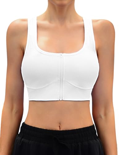 Womens Zip Front Sports Bra Medium to High-Impact Cross Back Padded Bras for Yoga Running
