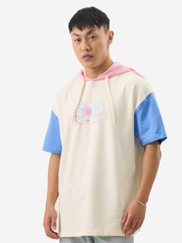 Image of The Souled Store Offical Rick and Morty: C-137 Men and Boys Short Sleeve Graphic Printed Oversized Fit Cotton Hooded T-Shirts Rick and Morty Netflix Tv Show Anime Cartoon Animated Character Themed